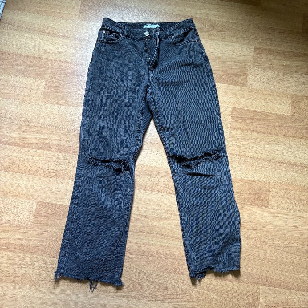 Garage Women's Straight-Leg Distressed Black  Baggy Jeans